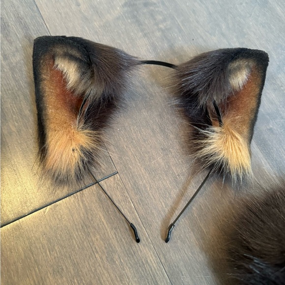 Handmade Siamese Cat Ears & Tail, Halloween Cosplay Costume Party Faux Fur Brown - Picture 3 of 5